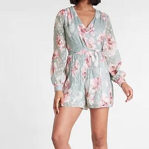 Express Floral‎ Long Sleeve Pleated Wrap Front Romper